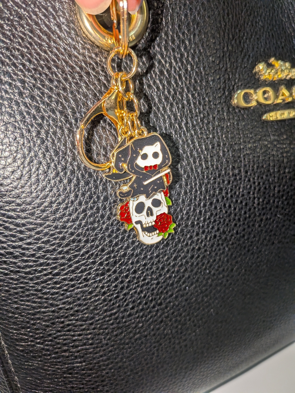 Gold Metal Skull and Rose Keychain Charm Flair